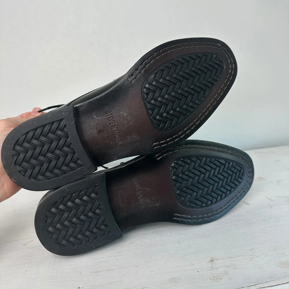 Steve Madden Oxford Shoes Mens 9 P-LUKY Black Leather Cap Toe Dress Shoes
